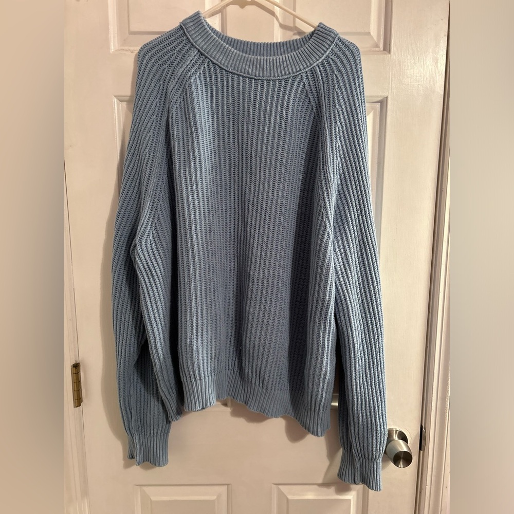 COLLUSION Unisex crew neck sweater in light blue knitted